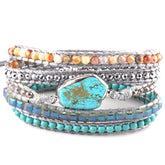 Faye Turquoise Stone 5 Strand Leather Wrap Bracelet